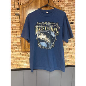 Vintage Bass Fishing Graphic T-Shirt Nature Outdoors Angler Tee Cotton Sz L